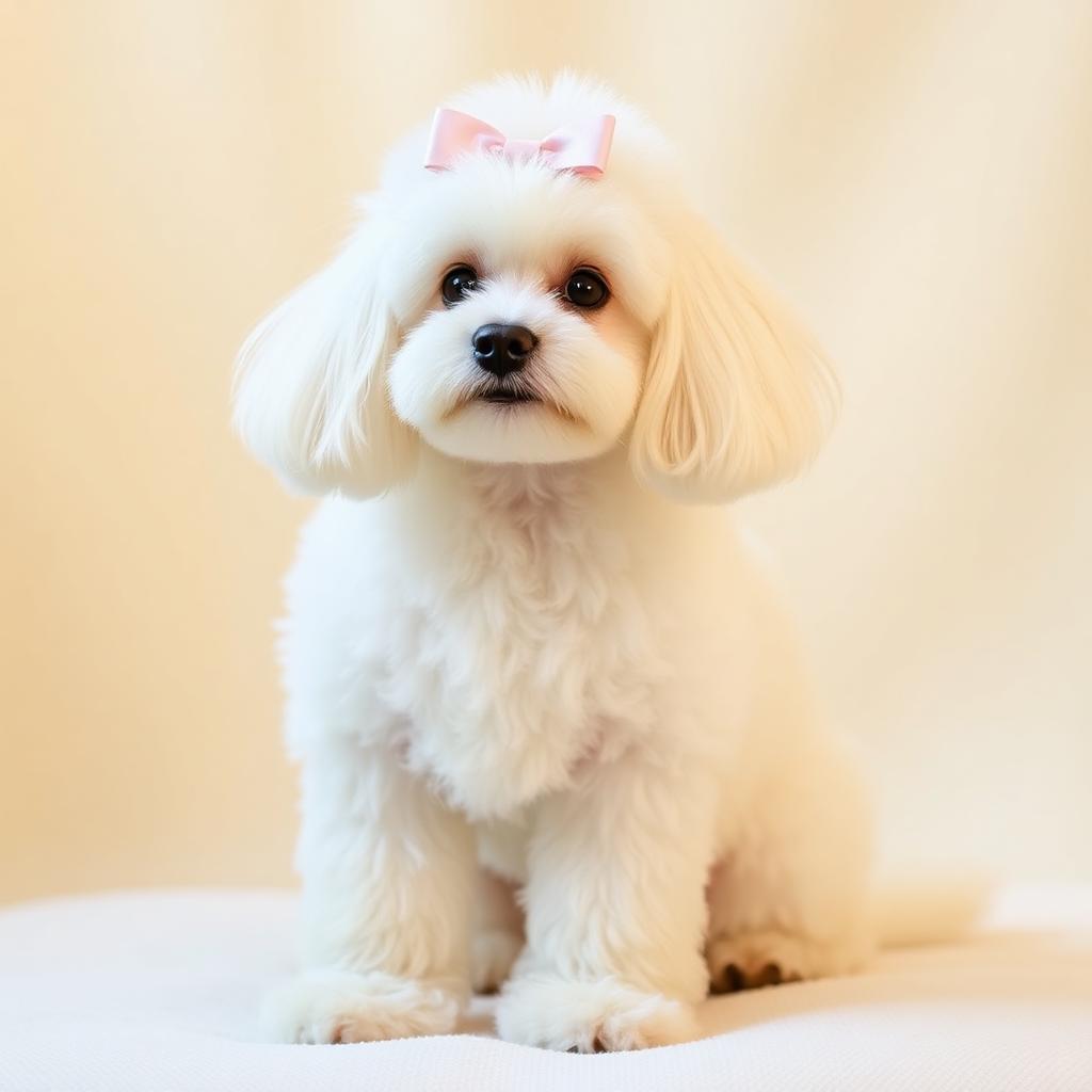 Freshly groomed white poodle