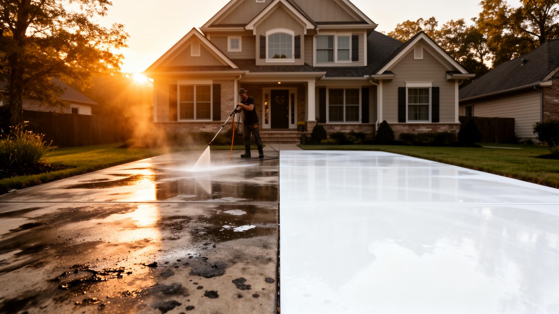 Pressure washing a driveway in Asheville